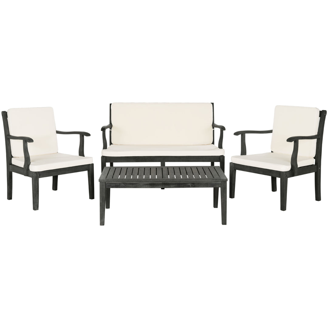 SAFAVIEH Outdoor Collection Fresno 4-Piece Living Set Dark Slate Grey/Beige Image 2