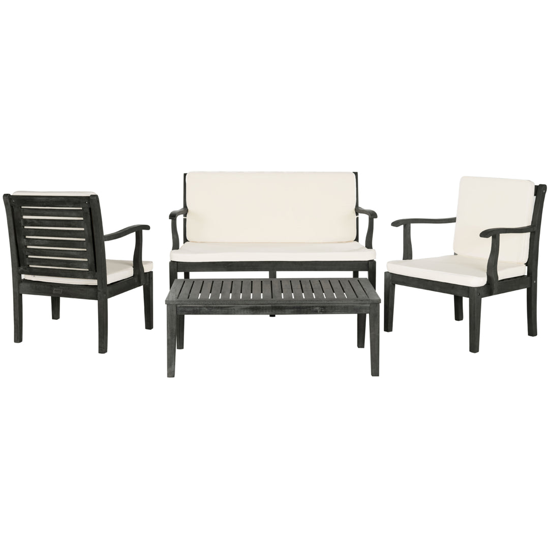 SAFAVIEH Outdoor Collection Fresno 4-Piece Living Set Dark Slate Grey/Beige Image 3