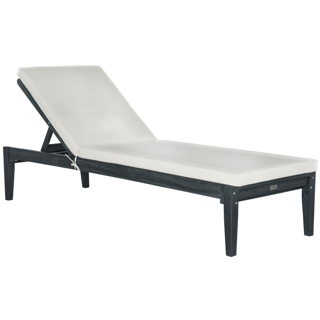 SAFAVIEH Outdoor Collection Azusa Chaise Sunlounger Dark Slate Grey/Beige Image 2