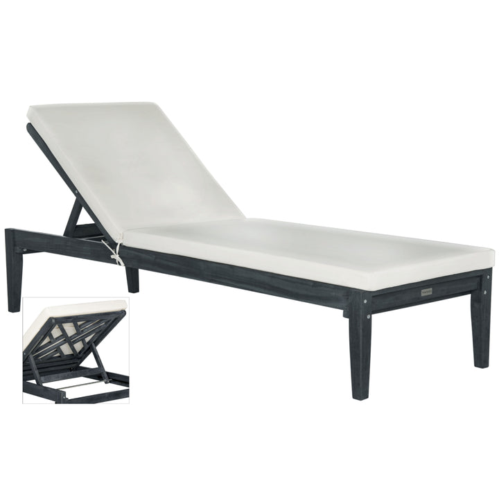 SAFAVIEH Outdoor Collection Azusa Chaise Sunlounger Dark Slate Grey/Beige Image 3