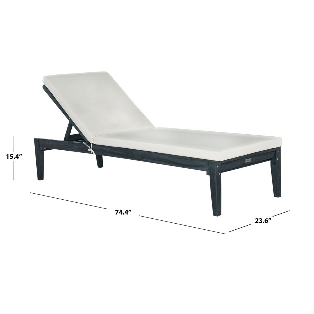 SAFAVIEH Outdoor Collection Azusa Chaise Sunlounger Dark Slate Grey/Beige Image 5