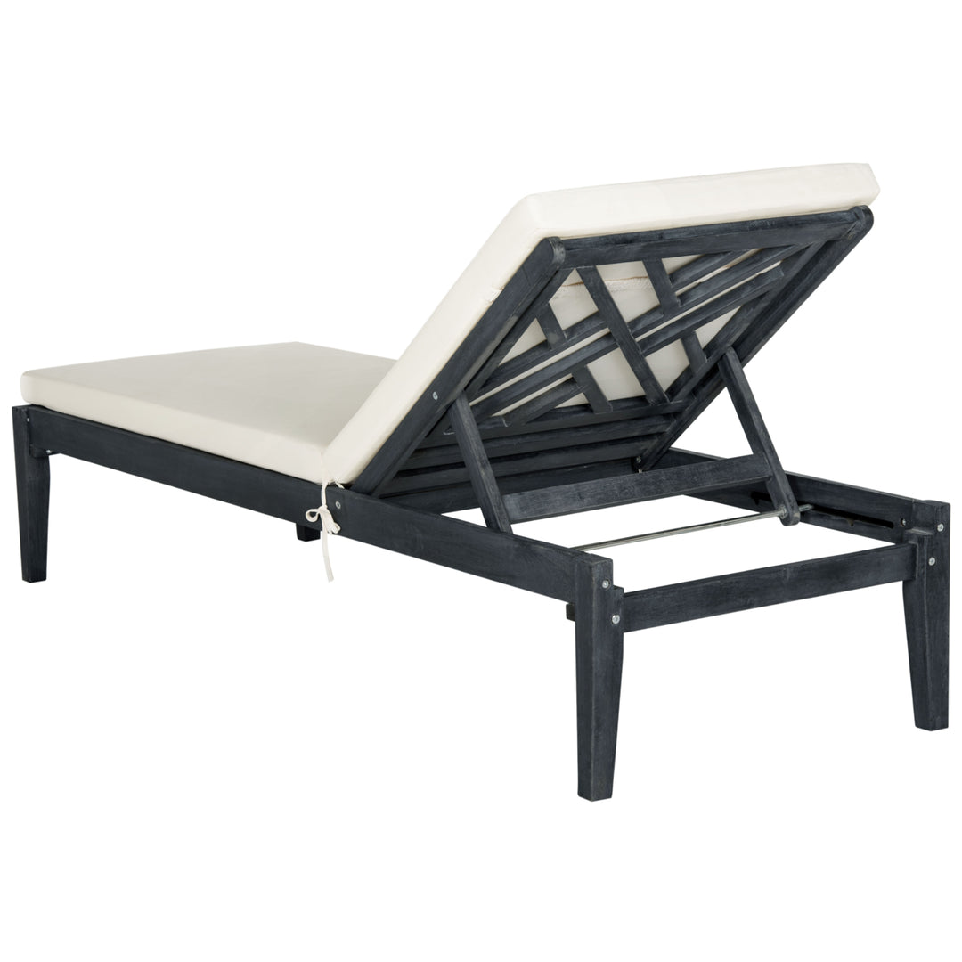 SAFAVIEH Outdoor Collection Azusa Chaise Sunlounger Dark Slate Grey/Beige Image 7