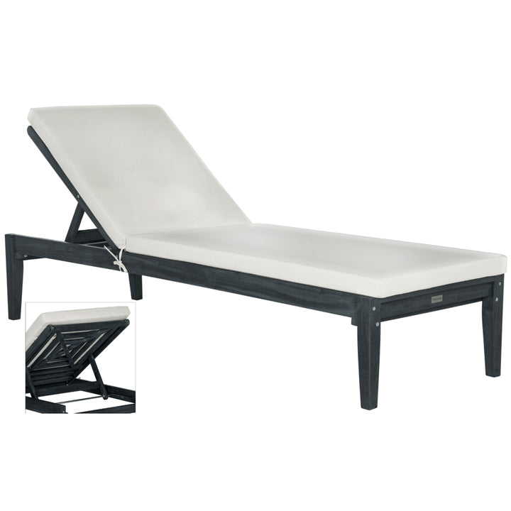 SAFAVIEH Outdoor Collection Arcata Chaise Sunlounger Dark Slate Grey/Beige Image 3