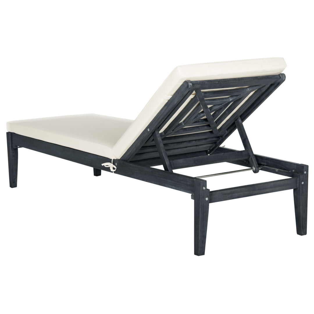 SAFAVIEH Outdoor Collection Arcata Chaise Sunlounger Dark Slate Grey/Beige Image 7