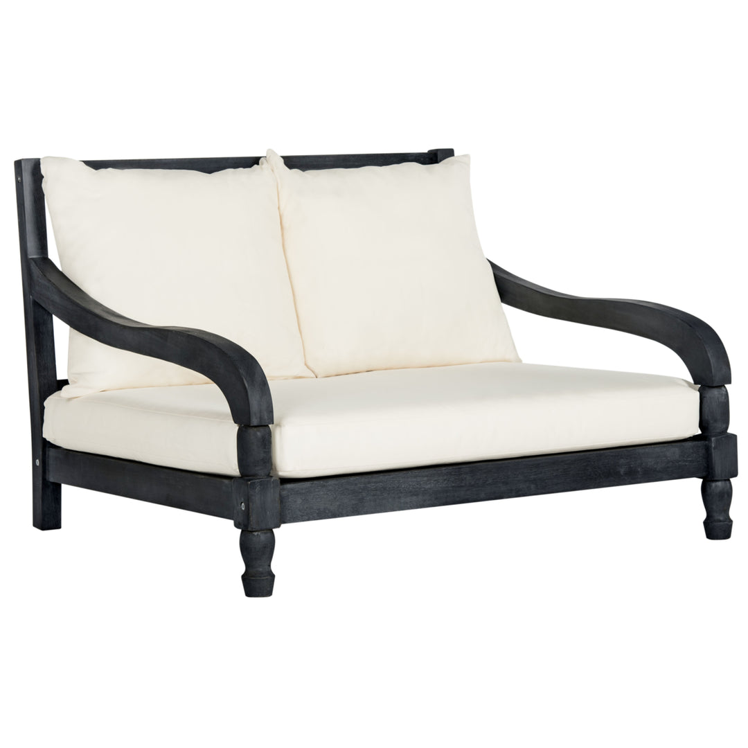 SAFAVIEH Outdoor Collection Pomona Lounger Dark Slate Grey/Beige Image 3