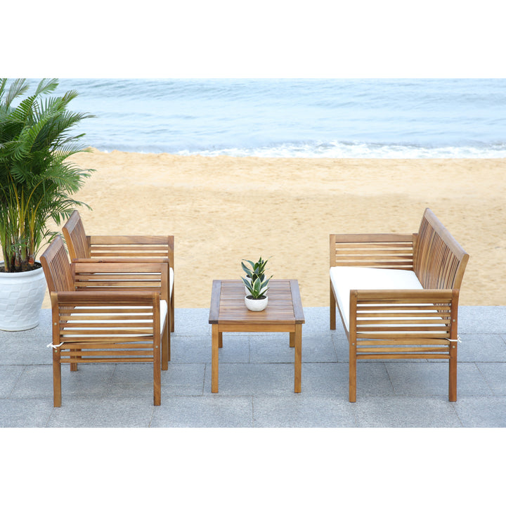 SAFAVIEH Outdoor Collection Carson 4-Piece Patio Set Natural/Beige Image 3