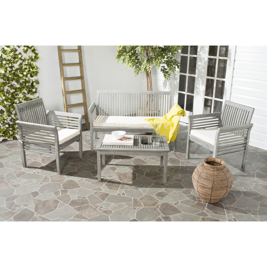 SAFAVIEH Outdoor Collection Carson 4-Piece Patio Set Grey Wash/Beige Image 1