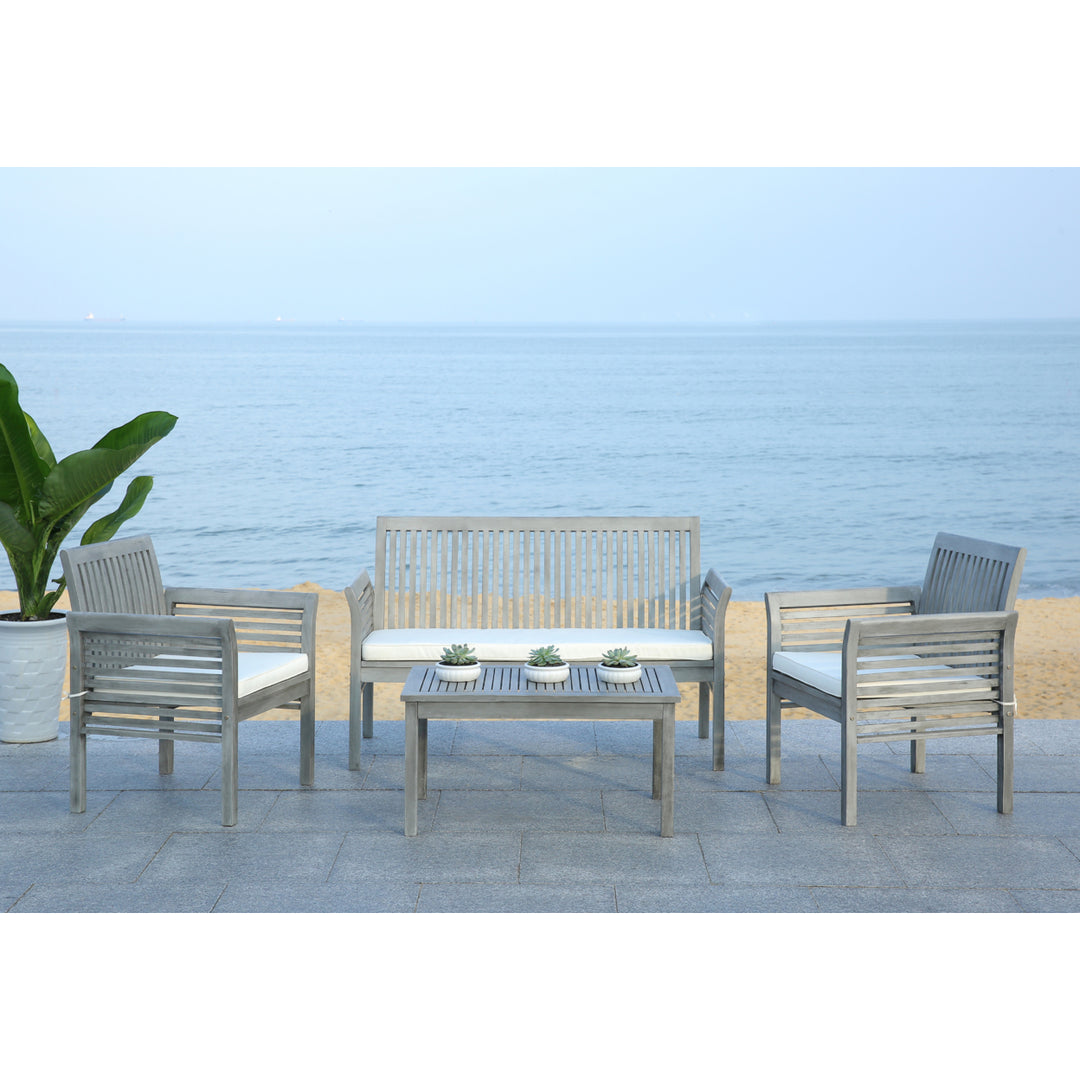 SAFAVIEH Outdoor Collection Carson 4-Piece Patio Set Grey Wash/Beige Image 2