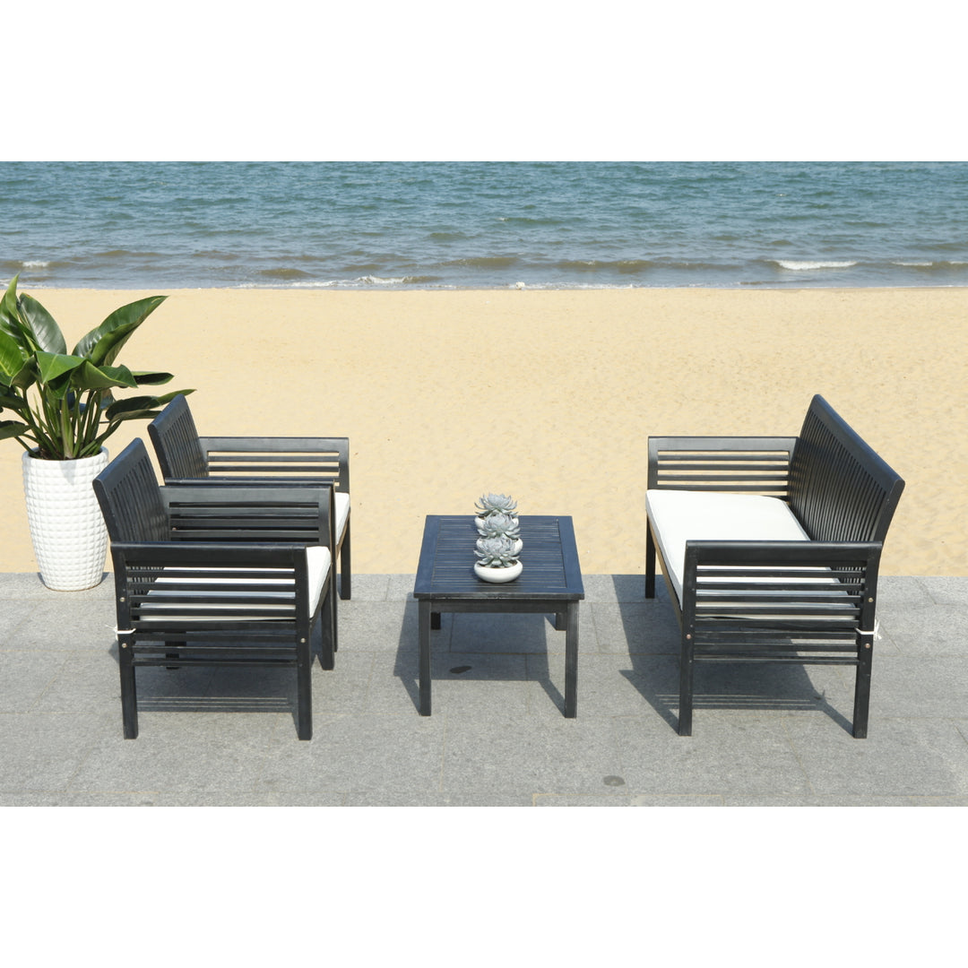 SAFAVIEH Outdoor Collection Carson 4-Piece Patio Set Black/Beige Image 3