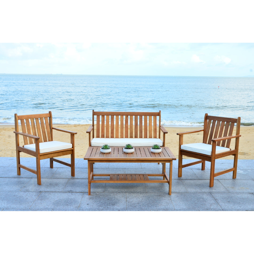 SAFAVIEH Outdoor Collection Burbank 4-Piece Patio Set Natural/Beige Image 1