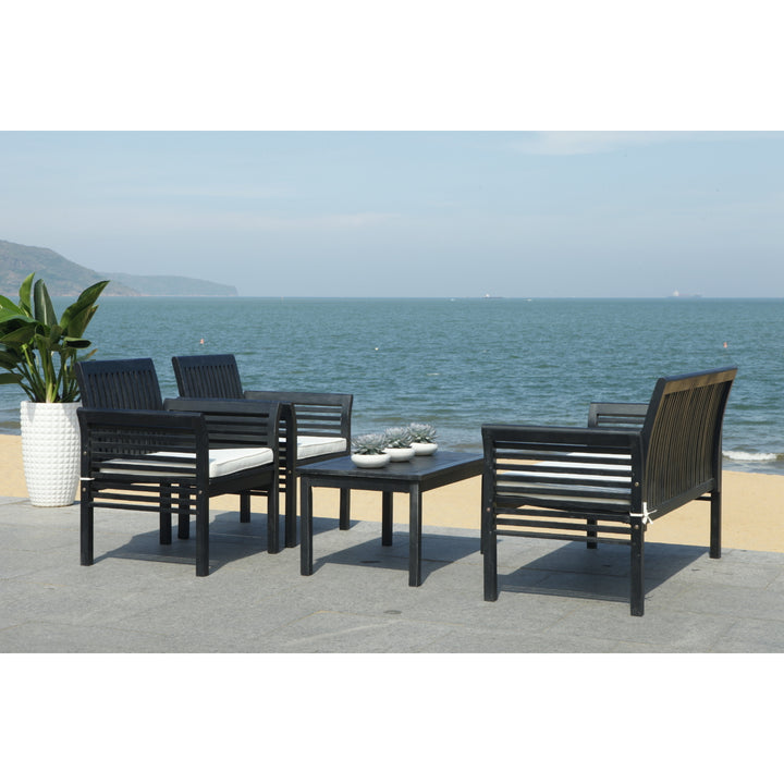 SAFAVIEH Outdoor Collection Carson 4-Piece Patio Set Black/Beige Image 4