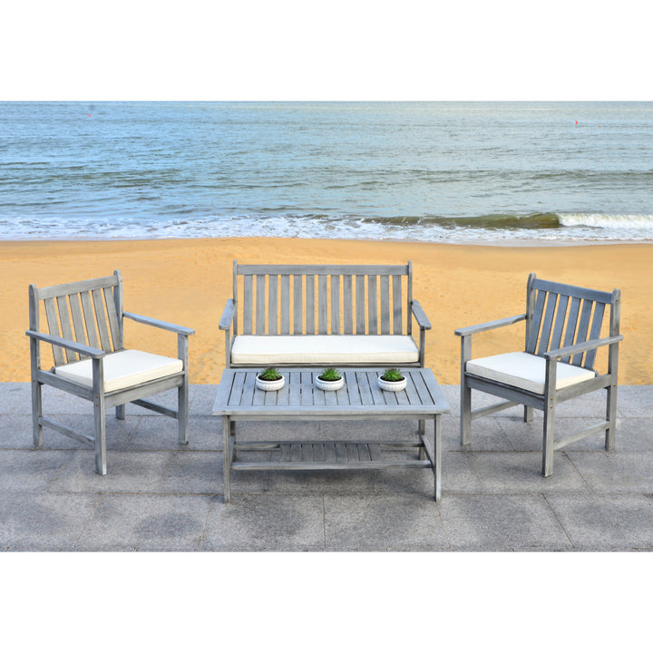 SAFAVIEH Outdoor Collection Burbank 4-Piece Patio Set Grey Wash/Beige Image 1