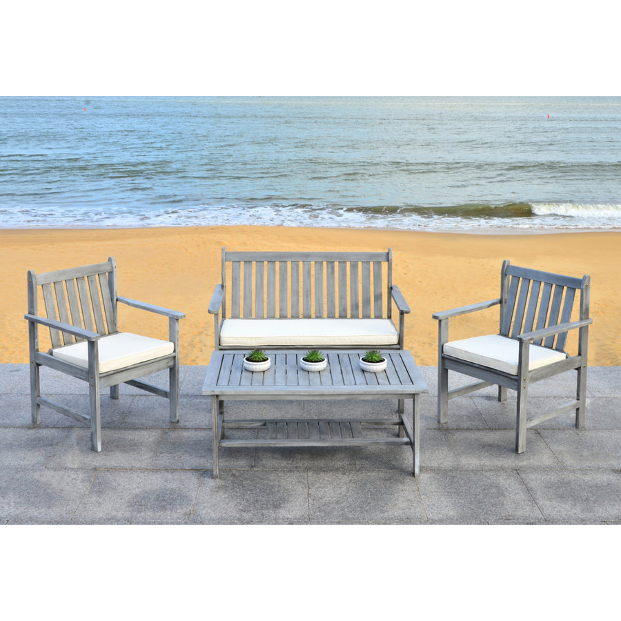 SAFAVIEH Outdoor Collection Burbank 4-Piece Patio Set Grey Wash/Beige Image 1