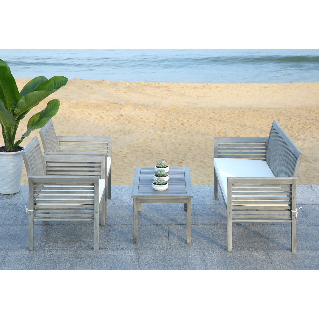 SAFAVIEH Outdoor Collection Carson 4-Piece Patio Set Grey Wash/Beige Image 4