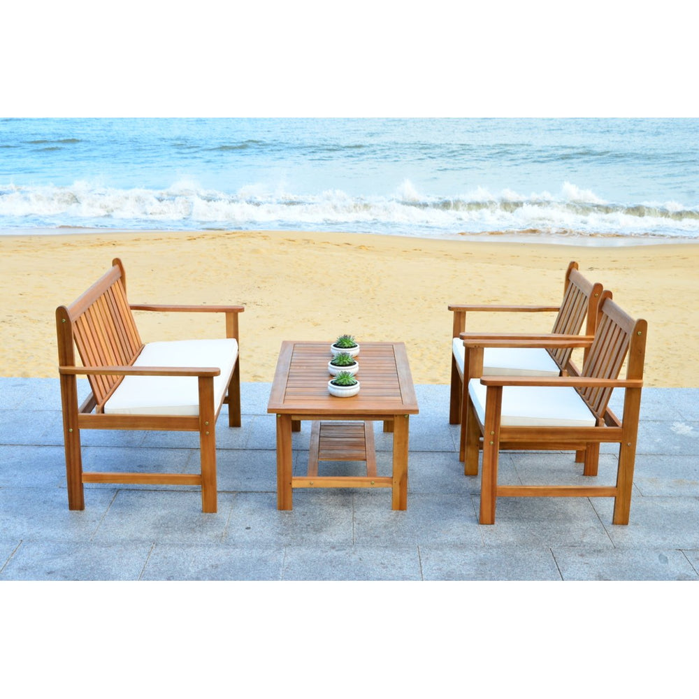 SAFAVIEH Outdoor Collection Burbank 4-Piece Patio Set Natural/Beige Image 2