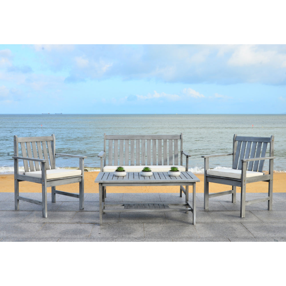 SAFAVIEH Outdoor Collection Burbank 4-Piece Patio Set Grey Wash/Beige Image 2