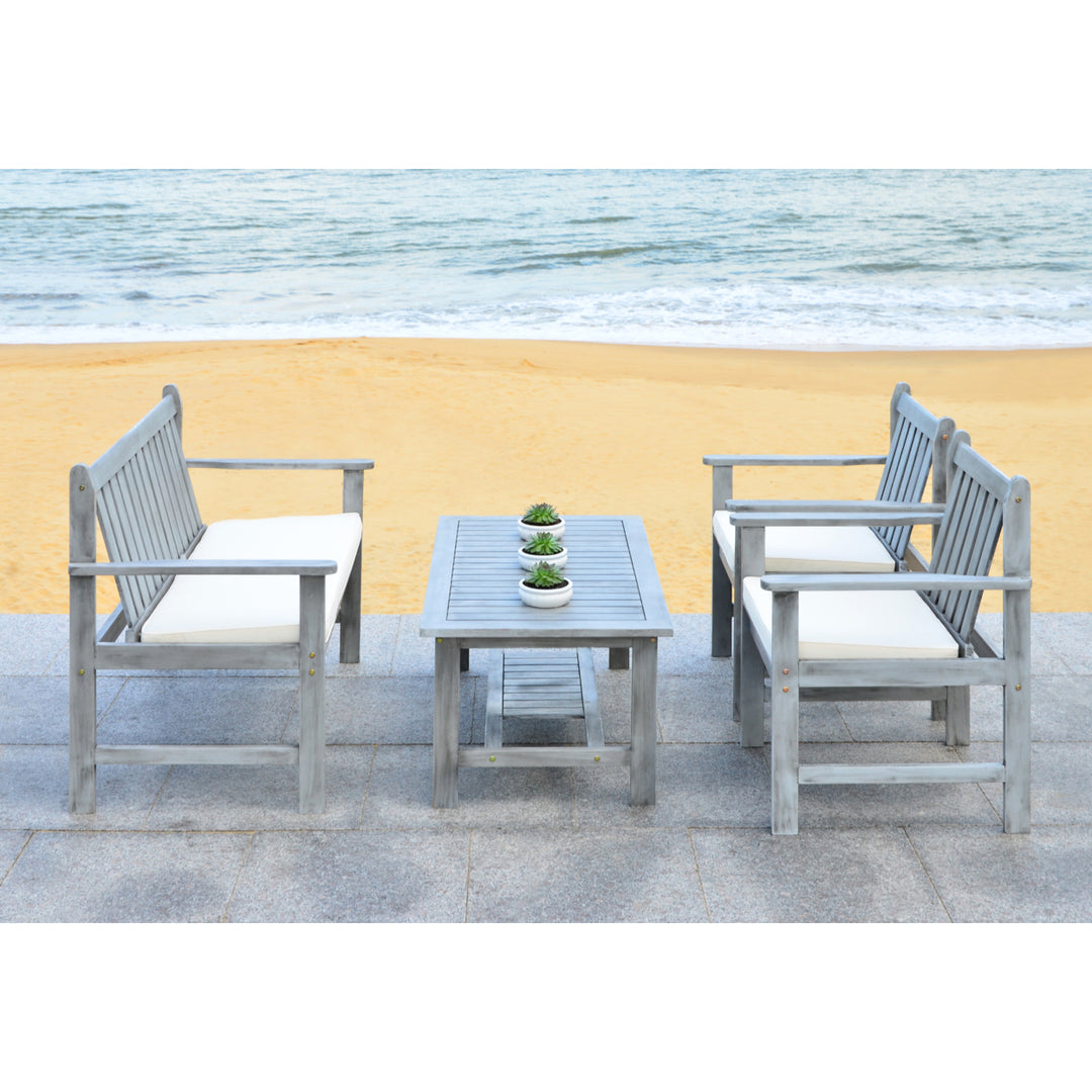 SAFAVIEH Outdoor Collection Burbank 4-Piece Patio Set Grey Wash/Beige Image 3