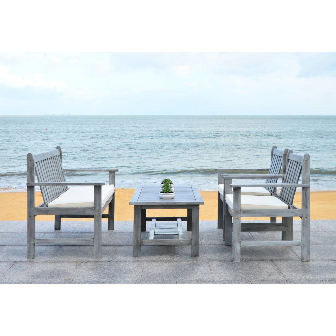 SAFAVIEH Outdoor Collection Burbank 4-Piece Patio Set Grey Wash/Beige Image 4