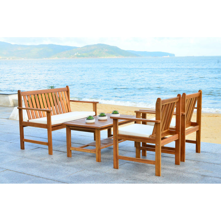 SAFAVIEH Outdoor Collection Burbank 4-Piece Patio Set Natural/Beige Image 6