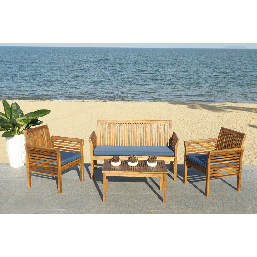 SAFAVIEH Outdoor Collection Carson 4-Piece Patio Set Natural/Navy Image 1