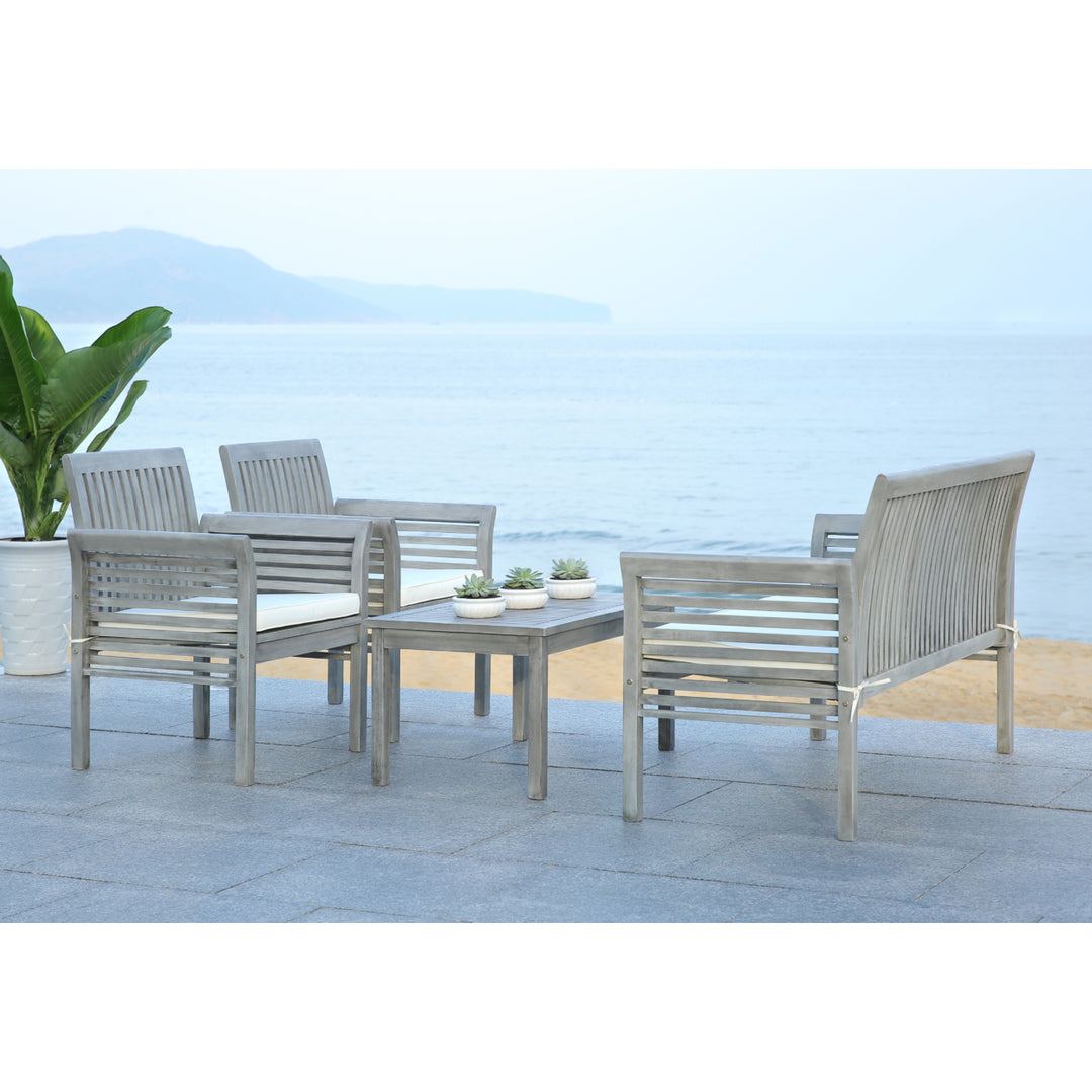 SAFAVIEH Outdoor Collection Carson 4-Piece Patio Set Grey Wash/Beige Image 8