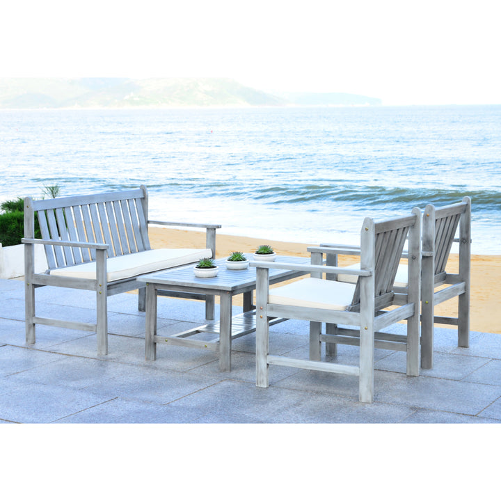 SAFAVIEH Outdoor Collection Burbank 4-Piece Patio Set Grey Wash/Beige Image 7