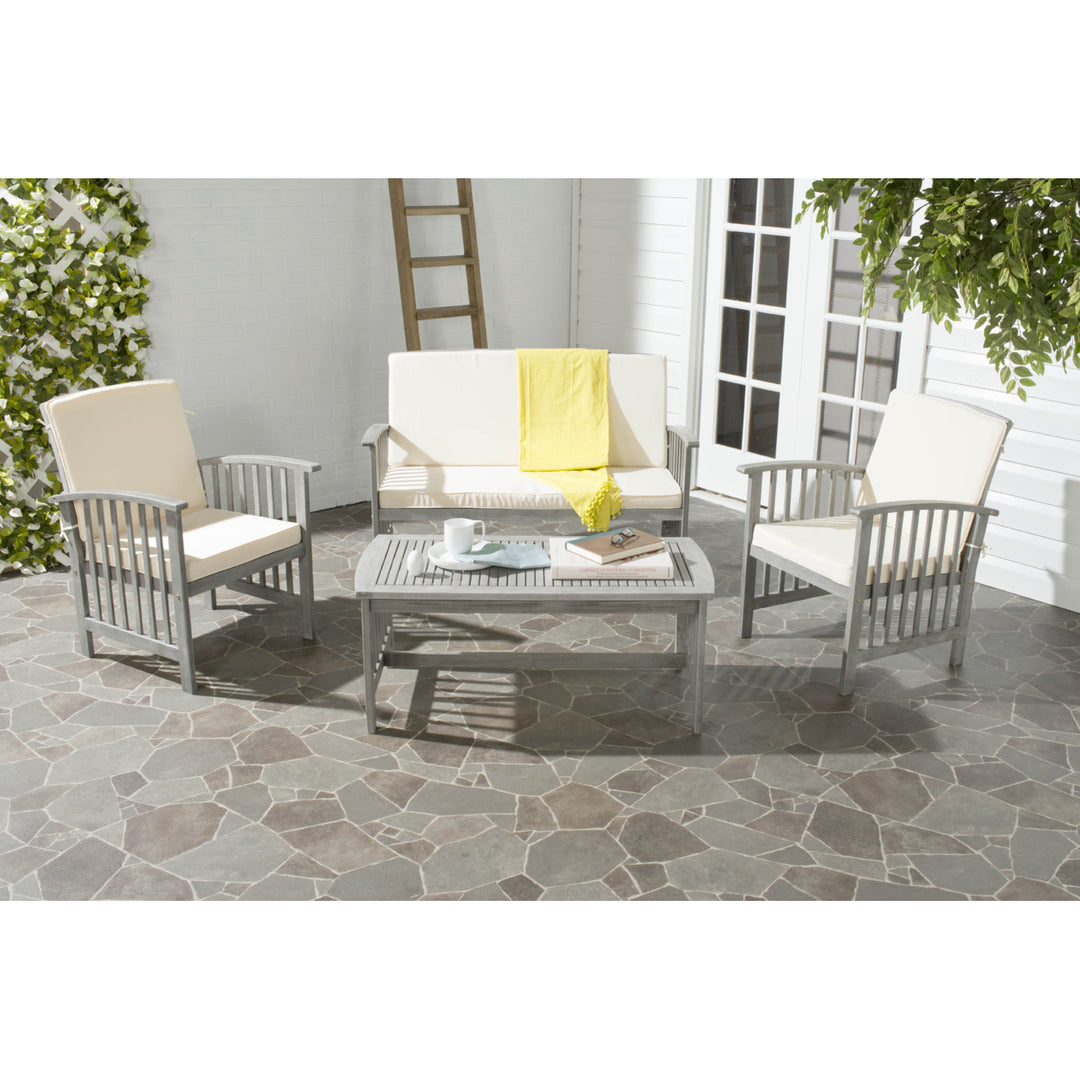 SAFAVIEH Outdoor Collection Rocklin 4-Piece Patio Set Grey Wash/Beige Image 1