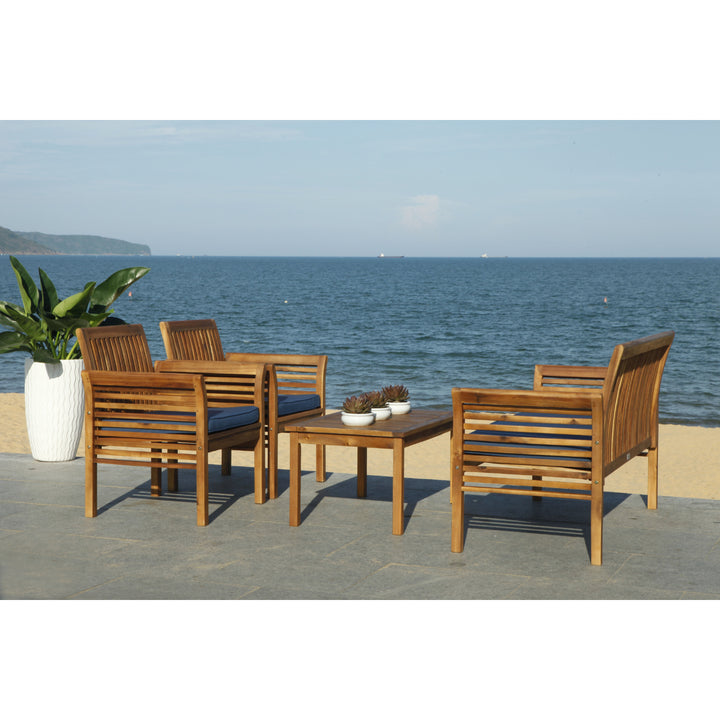 SAFAVIEH Outdoor Collection Carson 4-Piece Patio Set Natural/Navy Image 4