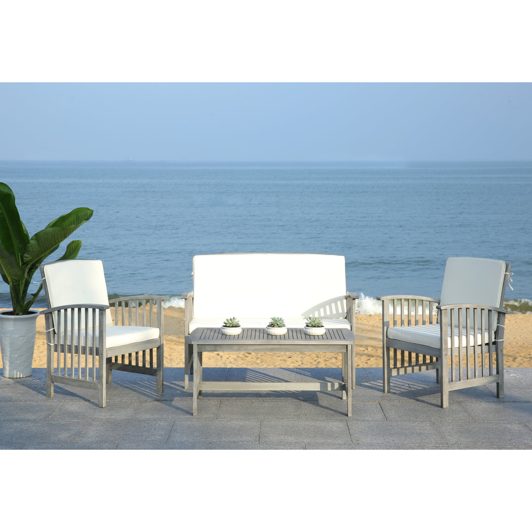 SAFAVIEH Outdoor Collection Rocklin 4-Piece Patio Set Grey Wash/Beige Image 2