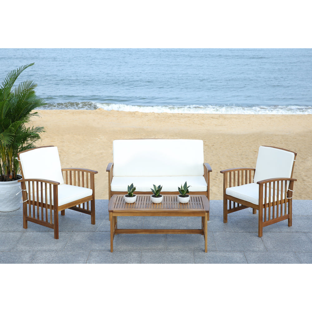 SAFAVIEH Outdoor Collection Rocklin 4-Piece Patio Set Natural/Beige Image 2