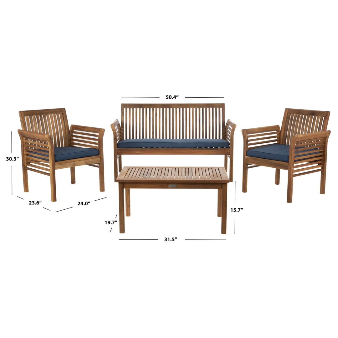 SAFAVIEH Outdoor Collection Carson 4-Piece Patio Set Natural/Navy Image 5