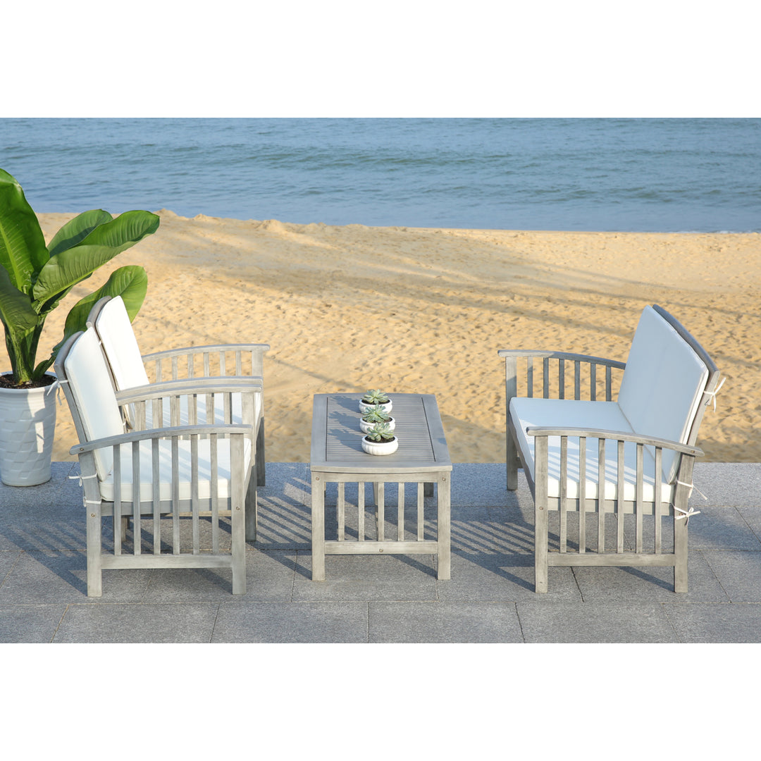 SAFAVIEH Outdoor Collection Rocklin 4-Piece Patio Set Grey Wash/Beige Image 4