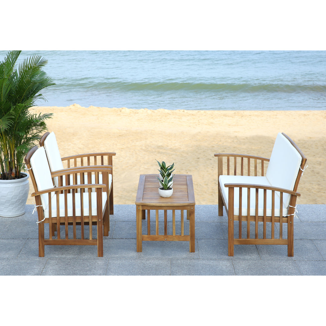 SAFAVIEH Outdoor Collection Rocklin 4-Piece Patio Set Natural/Beige Image 6