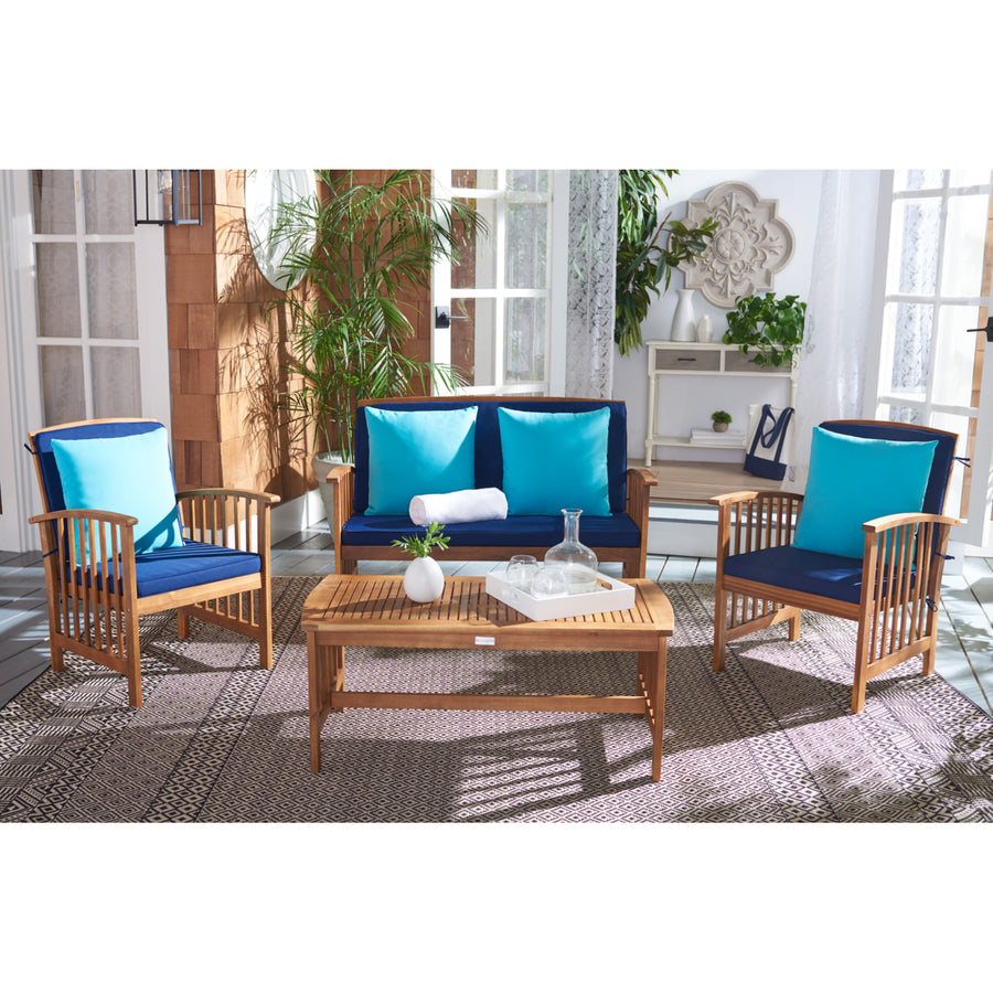 SAFAVIEH Outdoor Collection Rocklin 4-Piece Patio Set Natural Look/Navy Image 1