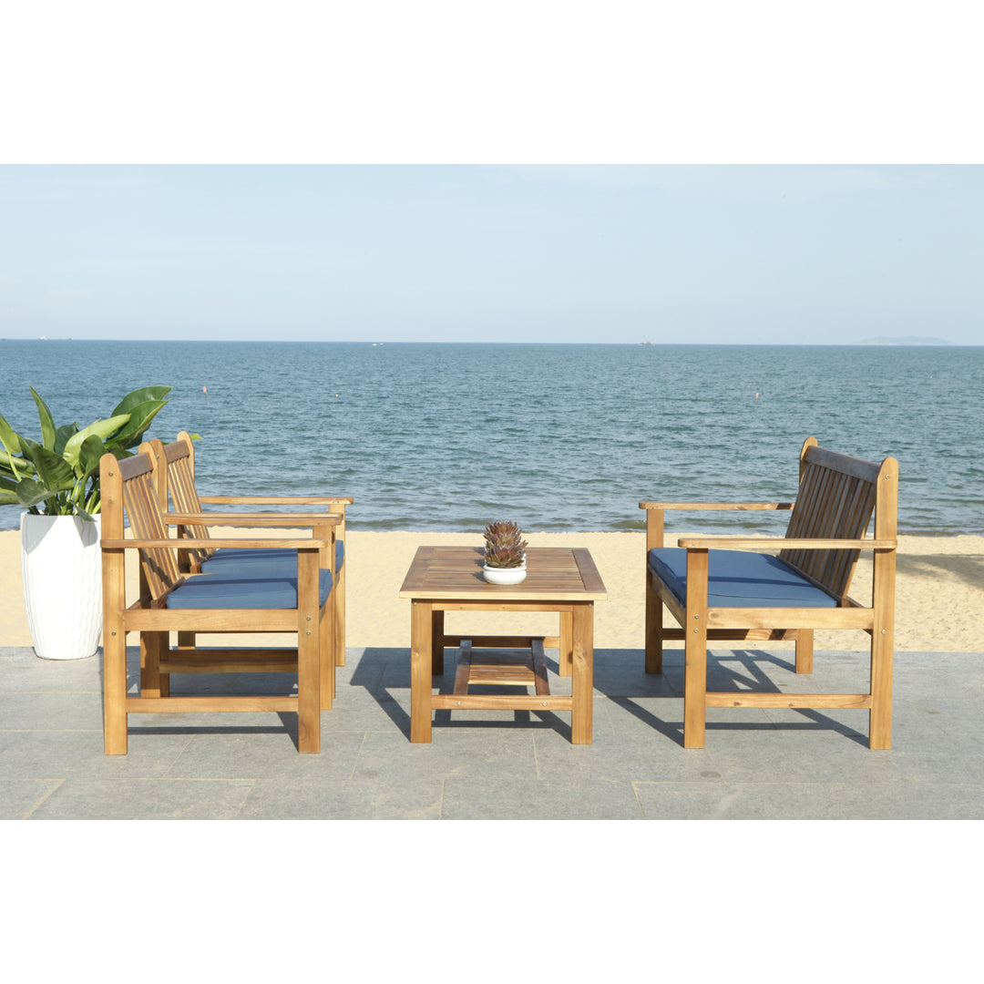 SAFAVIEH Outdoor Collection Burbank 4-Piece Patio Set Natural/Navy Image 4