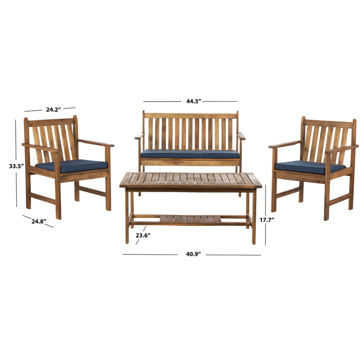 SAFAVIEH Outdoor Collection Burbank 4-Piece Patio Set Natural/Navy Image 5