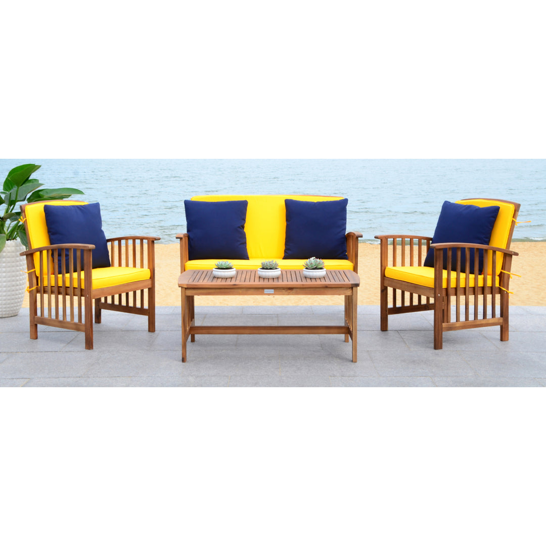 SAFAVIEH Outdoor Collection Rocklin 4-Piece Patio Set Natural Look/Yellow Image 1