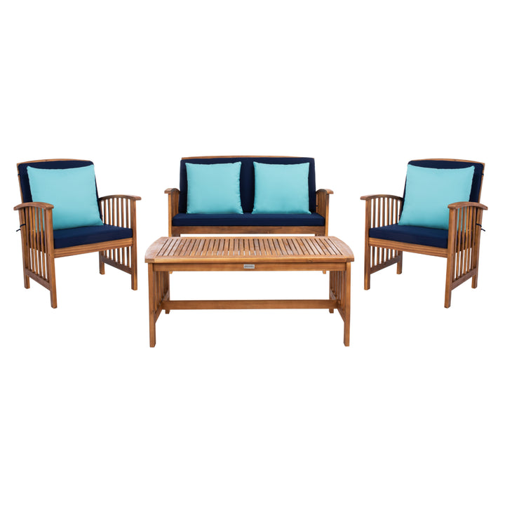 SAFAVIEH Outdoor Collection Rocklin 4-Piece Patio Set Natural Look/Navy Image 4