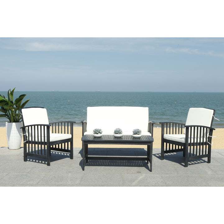 SAFAVIEH Outdoor Collection Rocklin 4-Piece Patio Set Black/Beige Image 1