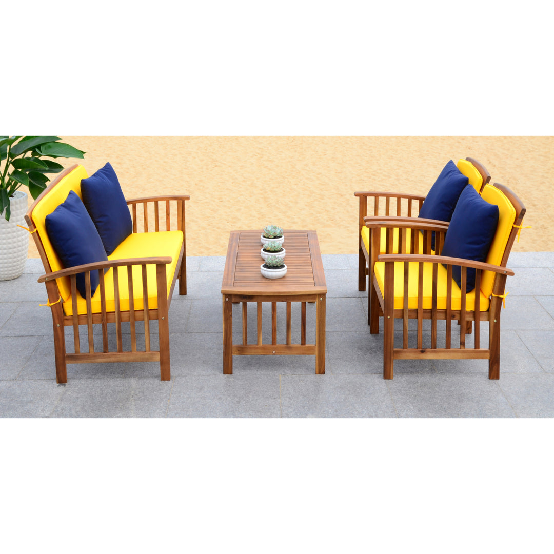 SAFAVIEH Outdoor Collection Rocklin 4-Piece Patio Set Natural Look/Yellow Image 4