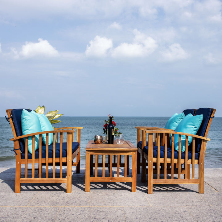 SAFAVIEH Outdoor Collection Rocklin 4-Piece Patio Set Natural Look/Navy Image 5