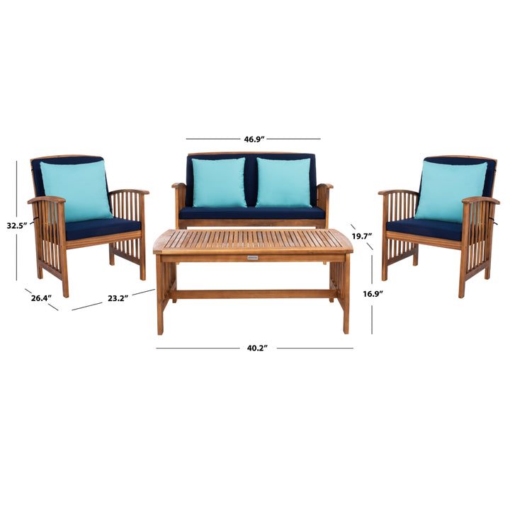 SAFAVIEH Outdoor Collection Rocklin 4-Piece Patio Set Natural Look/Navy Image 6