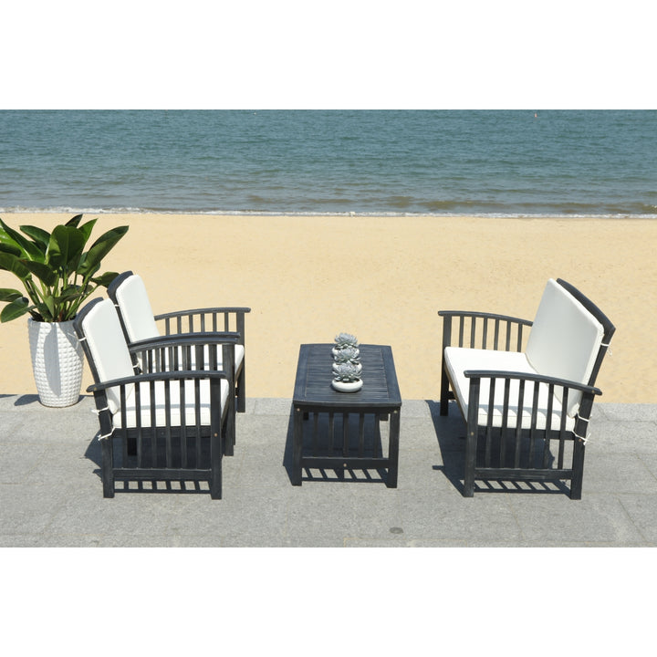 SAFAVIEH Outdoor Collection Rocklin 4-Piece Patio Set Black/Beige Image 3