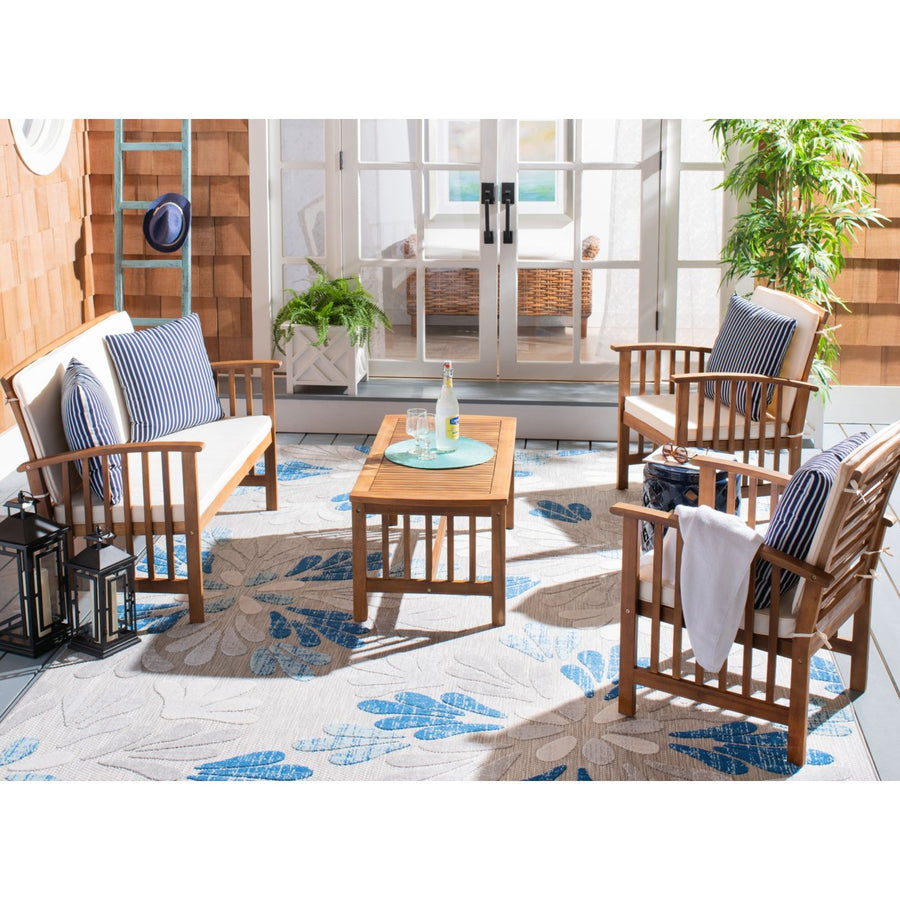 SAFAVIEH Outdoor Collection Rocklin 4-Piece Set Natural/Beige/Navy White Image 1