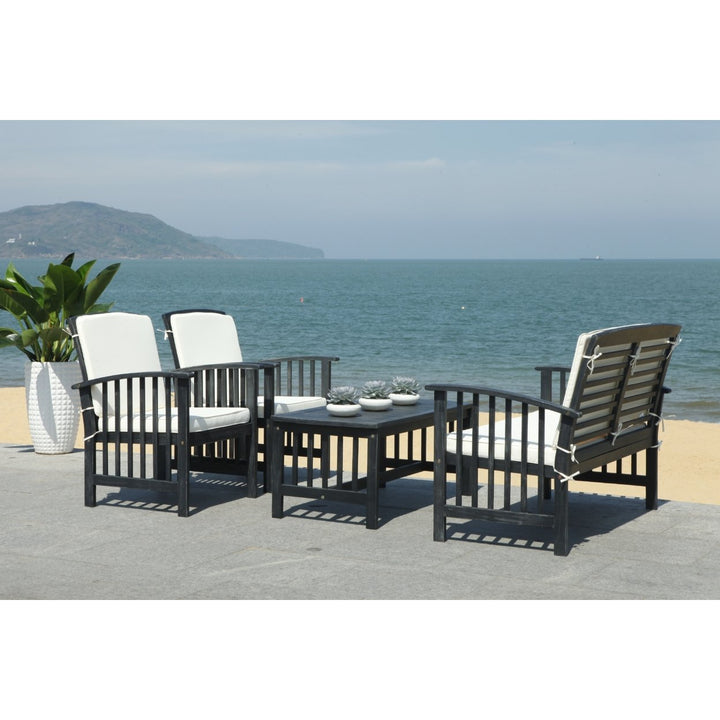 SAFAVIEH Outdoor Collection Rocklin 4-Piece Patio Set Black/Beige Image 4