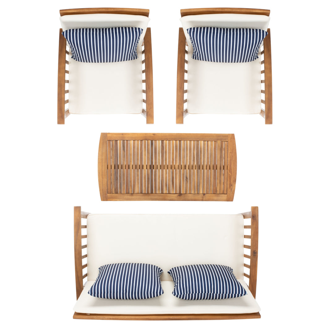 SAFAVIEH Outdoor Collection Rocklin 4-Piece Set Natural/Beige/Navy White Image 3