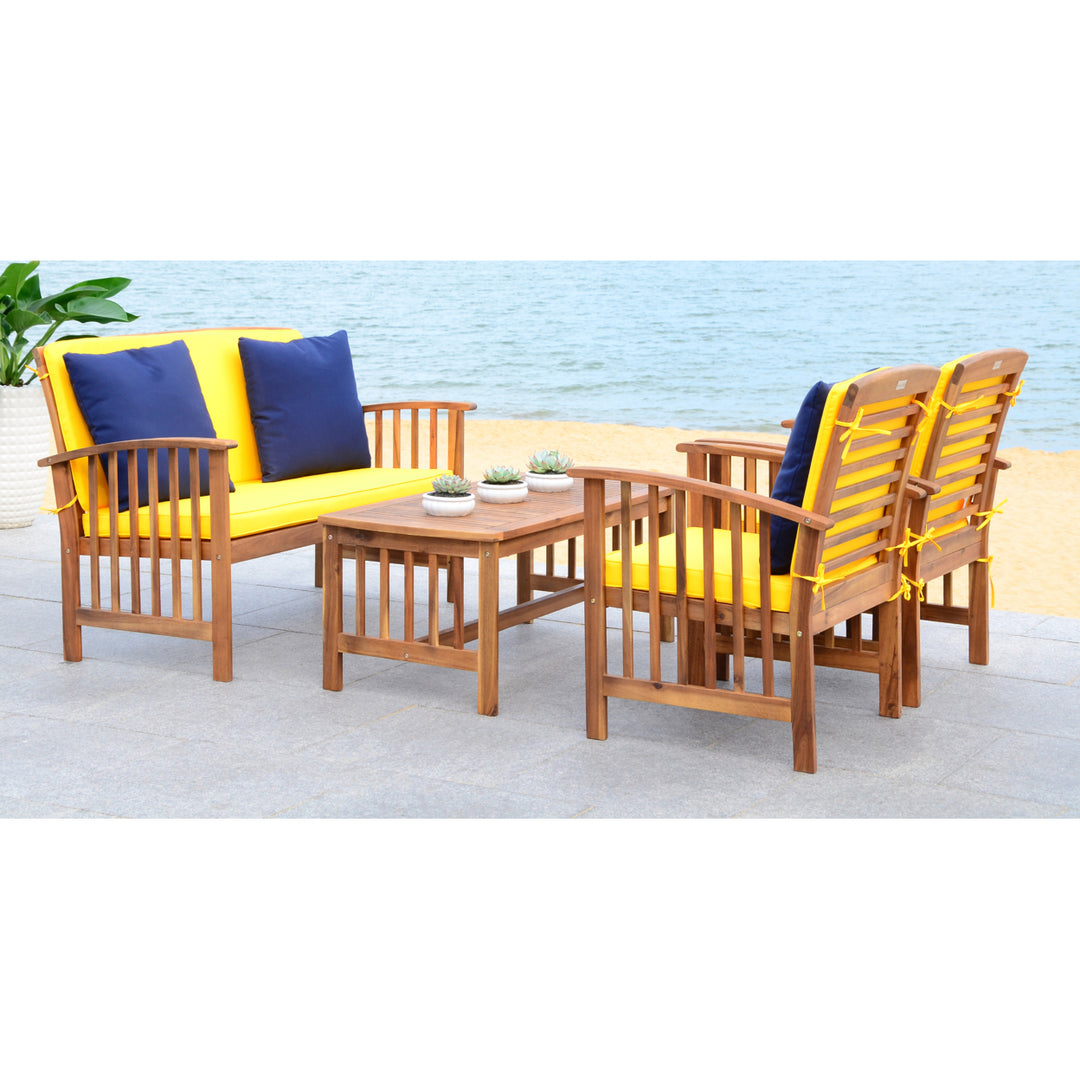 SAFAVIEH Outdoor Collection Rocklin 4-Piece Patio Set Natural Look/Yellow Image 11