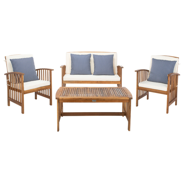 SAFAVIEH Outdoor Collection Rocklin 4-Piece Set Natural/Beige/Navy White Image 4