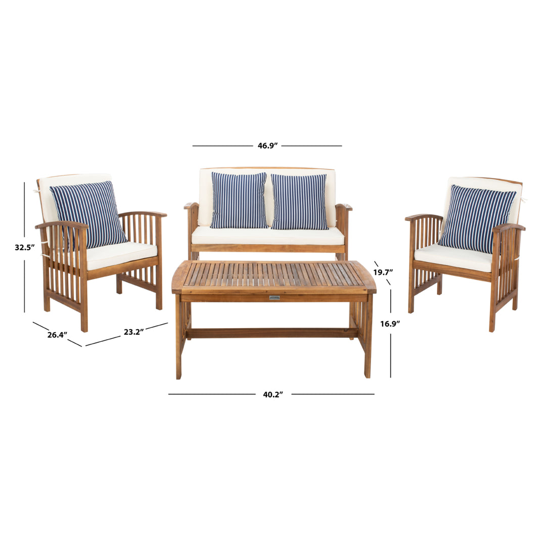 SAFAVIEH Outdoor Collection Rocklin 4-Piece Set Natural/Beige/Navy White Image 6