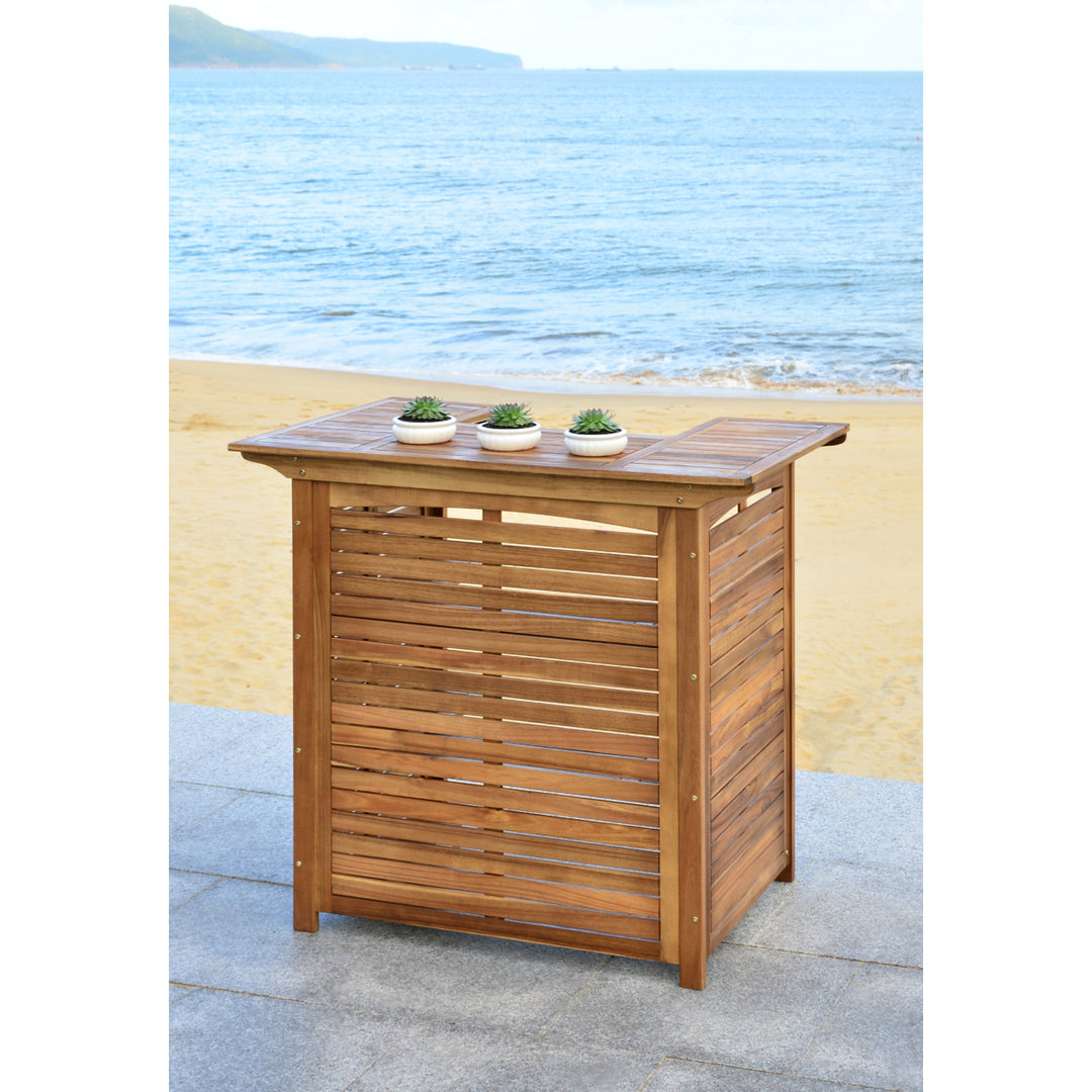 SAFAVIEH Outdoor Collection Monterey Bar Table Natural Image 4